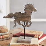 CTW Home Collection Wooden Galloping Horse Figurine on Metal Stand