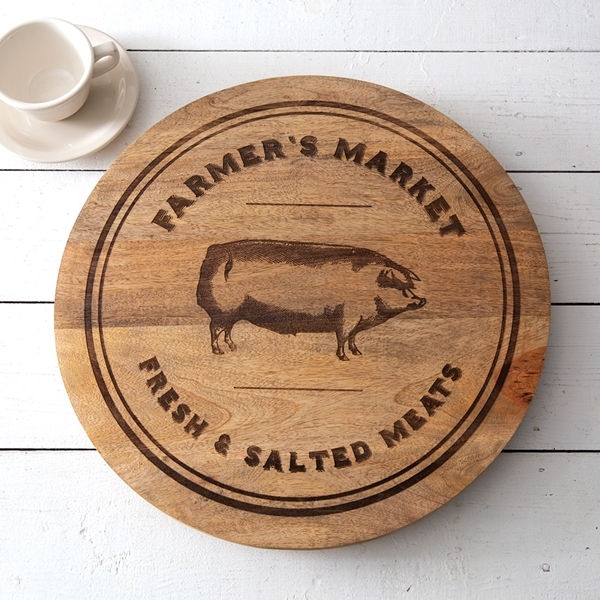 CTW Home Collection Farmer's Market Wooden Lazy Susan with Pig Graphic