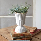 CTW Home Collection Medium-Sized Antiqued-White-Metal Scalloped Vase