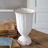 CTW Home Collection Large Antiqued-White-Metal Scalloped Vase