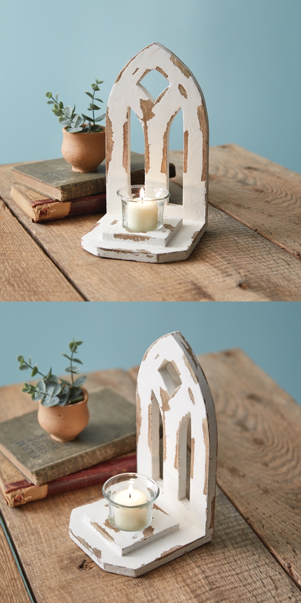 CTW Home Collection Distressed Whitewashed Arch Votive Holder