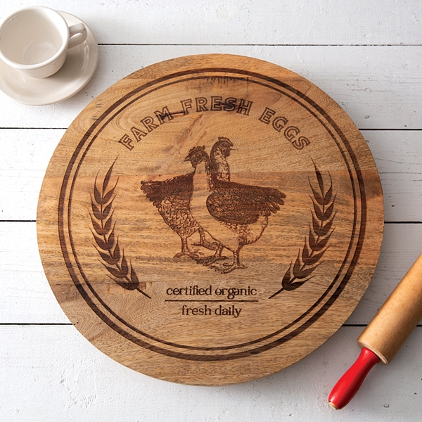 CTW Home Collection Farm Fresh Eggs Wooden Lazy Susan w/ Hens Graphic