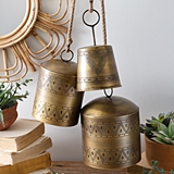 CTW Home Collection Set of Three Boho Antique-Brass-Finish Metal Bells