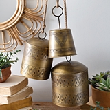 CTW Home Collection Set of Three Boho Antique-Brass-Finish Metal Bells