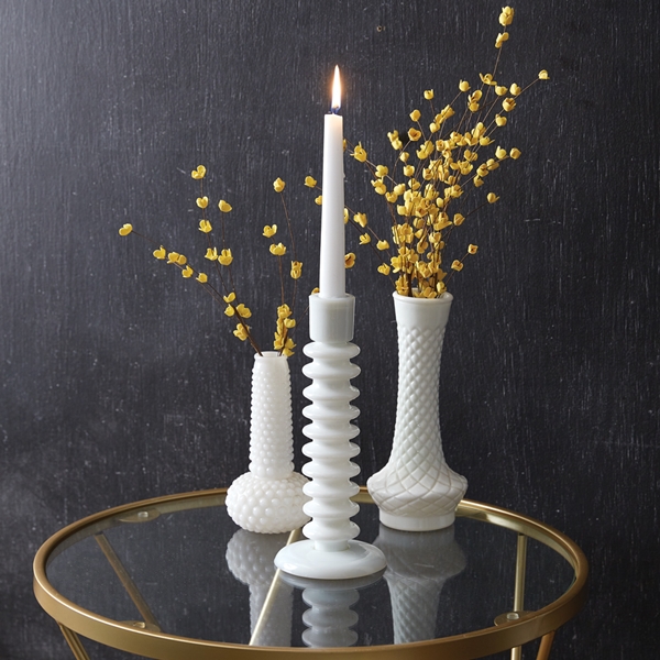 CTW Home Collection Milk-Glass Bubbly Taper Candle Holders (Box of 2)