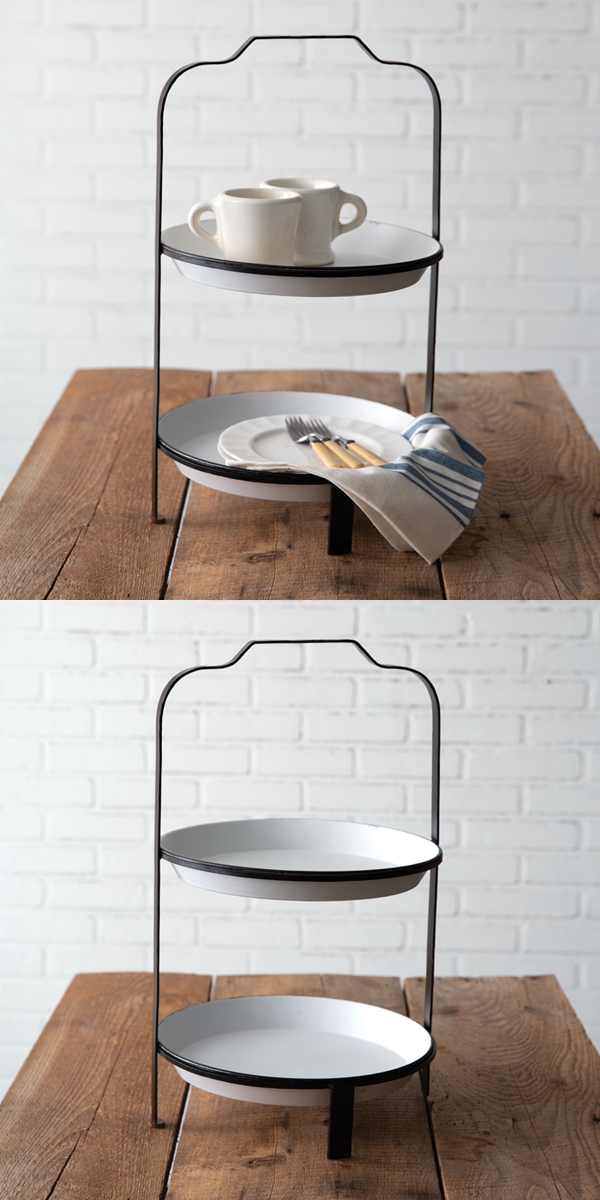 CTW Home Collection Two-Tier White and Black Enameled-Metal Tray