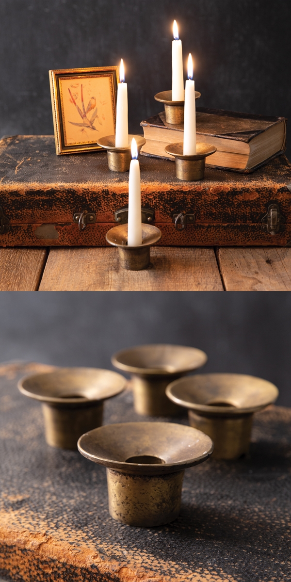 CTW Home Collection Short Round Brass Taper Candle Holders (Box of 4)