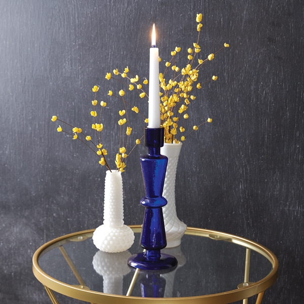 CTW Home Collection Cobalt Blue Glass Taper Candle Holders (Box of 2)
