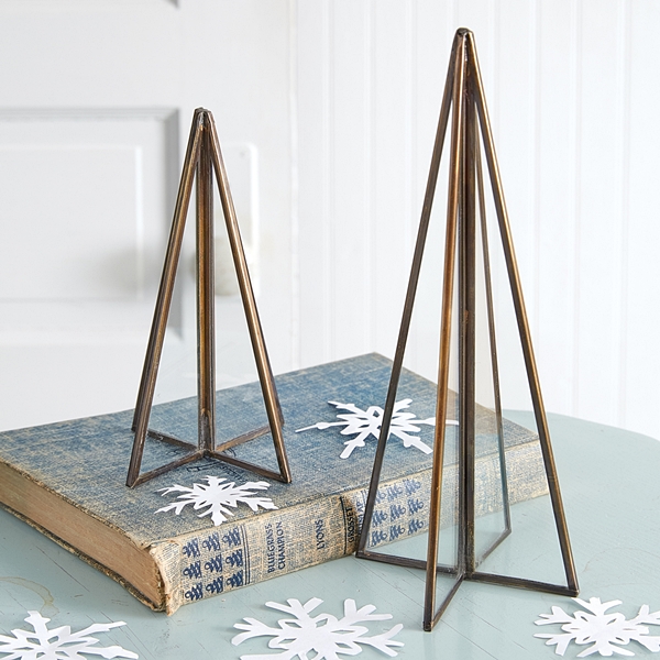 CTW Home Collection Set of Two Glass-Panel Brass-Edge Tabletop Trees