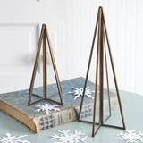 CTW Home Collection Set of Two Glass-Panel Brass-Edge Tabletop Trees