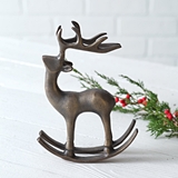 CTW Home Collection Cast Iron Brass-Finish Tabletop Rocking Reindeer