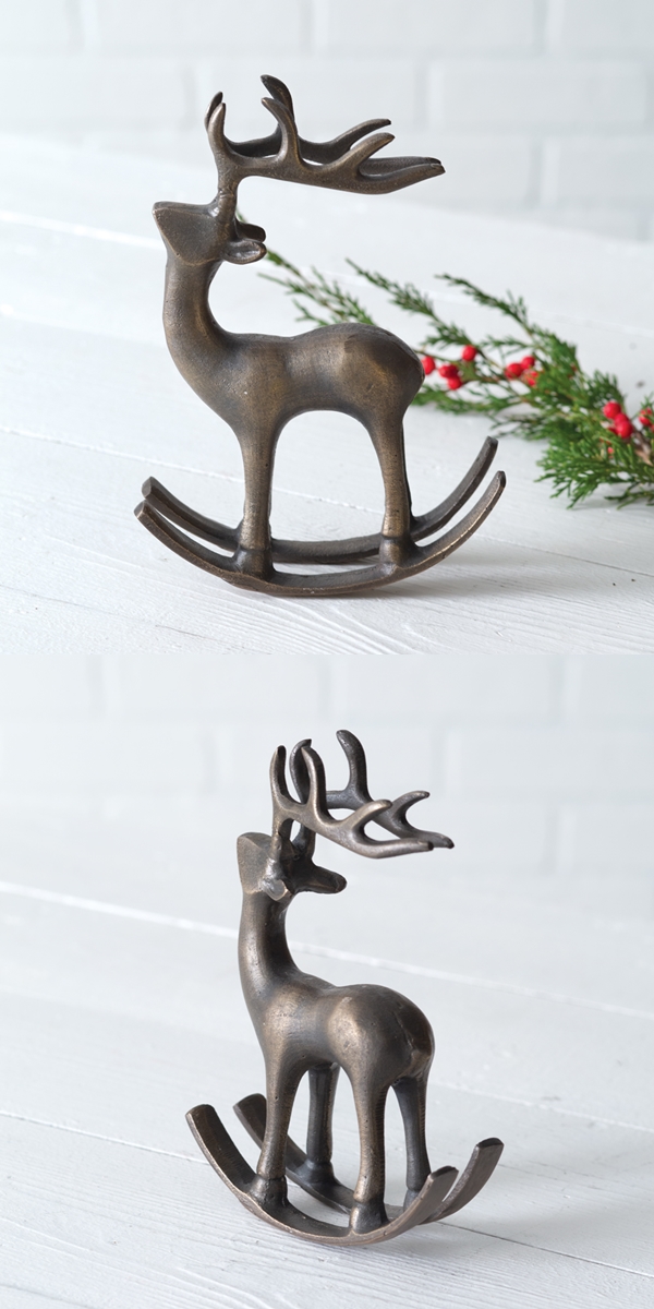 CTW Home Collection Cast Iron Brass-Finish Tabletop Rocking Reindeer