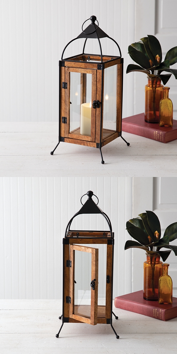 CTW Home Collection Wood and Metal 'Aalto' Lantern with Hitched Peak