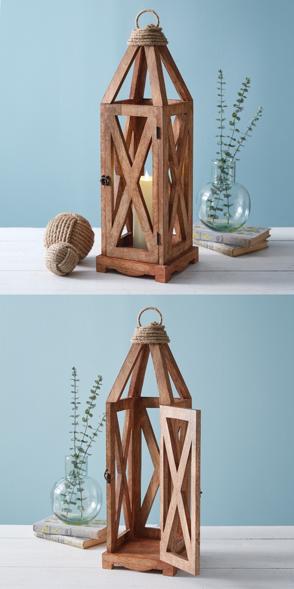 CTW Home Collection Unique Criss-Cross Pattern Wooden Lantern