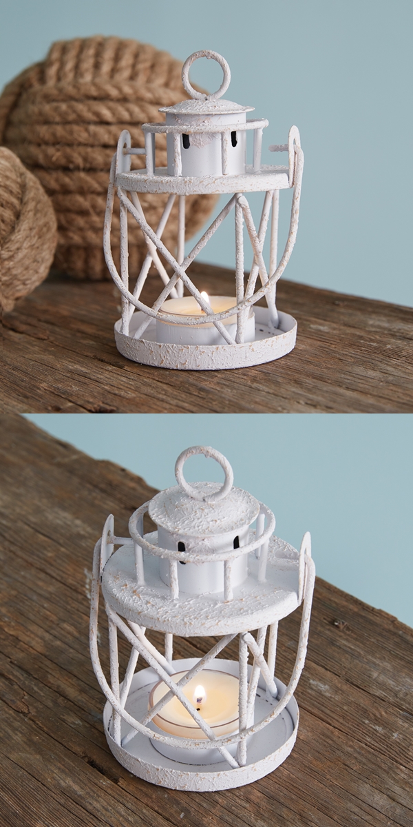 CTW Home Collection Antiqued-White Lighthouse-Shaped Tealight Holder