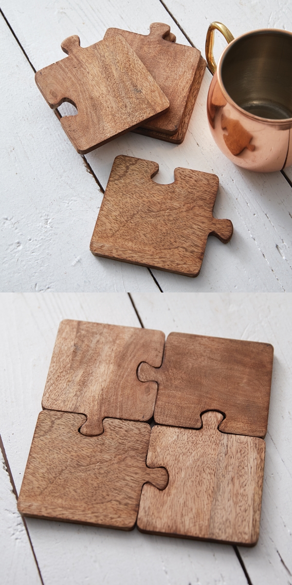 CTW Home Collection Set of Four Wooden Puzzle Pieces Coasters