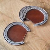 CTW Home Collection 4 Aluminum Horseshoe with Leather Insert Coasters