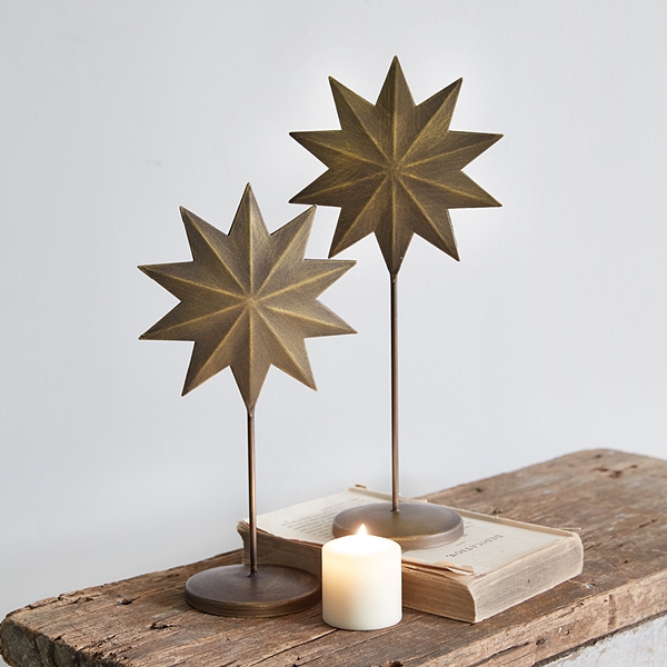 CTW Home Collection Set of Two Antiqued-Brass Holiday Star Pedestals