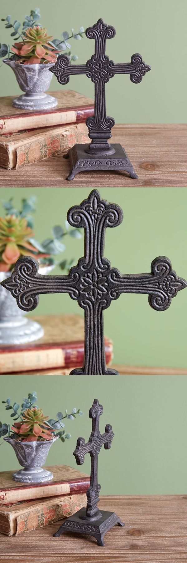 CTW Home Collection Ornate Cast Iron Cross Statues (Box of 2)