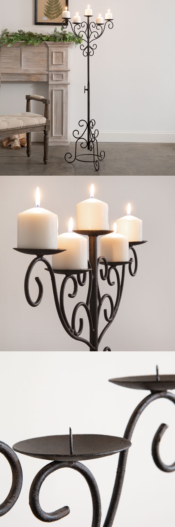 CTW Home Collection Vintage-Inspired Wrought-Iron Floor Candelabra