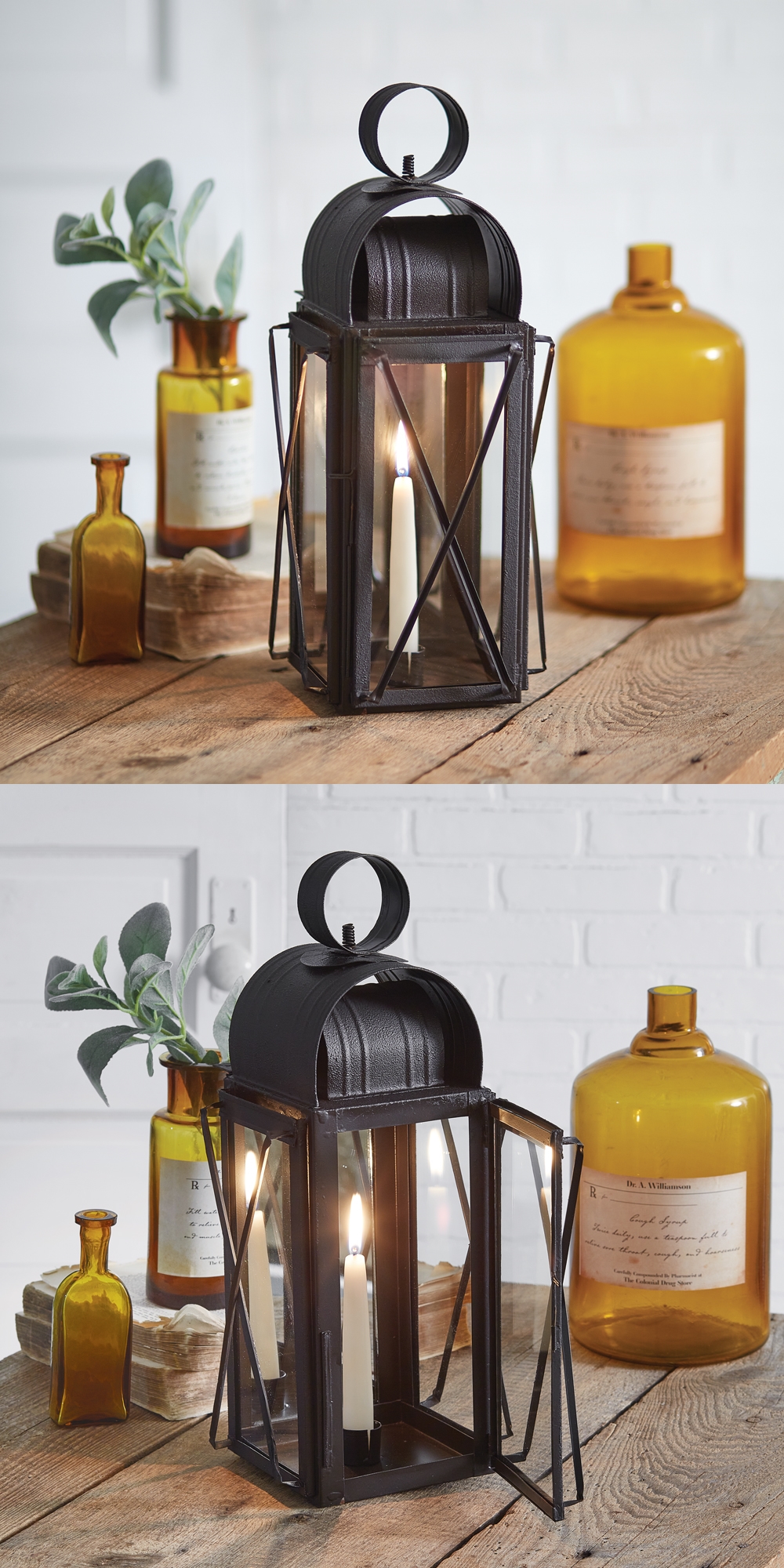 CTW Home Collection Mirrored-Back Metal-and-Glass Milkhouse Lantern