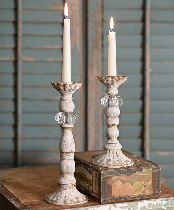 CTW Home Collection Set of 2 'Chrissy' Distressed Taper Candle Holders