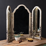 CTW Home Collection Rustic Tri-Fold Tabletop Mirror with Iron Edges