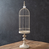 CTW Home Collection Antiqued-Metal Tall White Birdcage Cloche w/ Stand