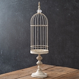 CTW Home Collection Antiqued-Metal Tall White Birdcage Cloche with Stand