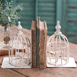 CTW Home Collection Set of Two Antiqued-White-Metal Birdcage Bookends