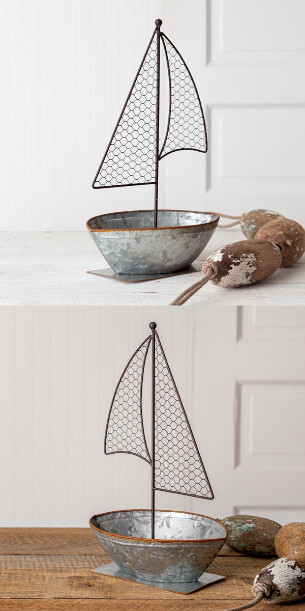 CTW Home Collection Galvanized-Metal Sailboat with Chicken Wire Sails