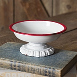 CTW Home Collection White-Enameled-Metal with Red Trim Pedestal Dish
