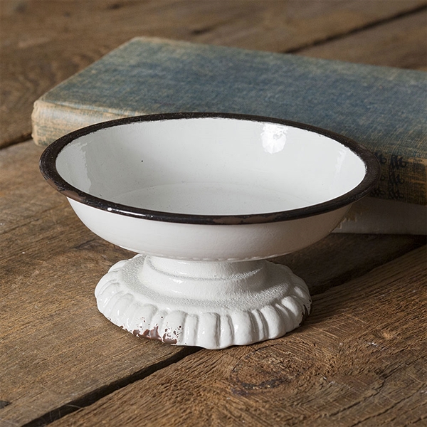 CTW Home Collection White-Enameled-Metal with Black Trim Pedestal Dish