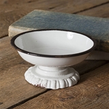 CTW Home Collection White-Enameled-Metal with Black Trim Pedestal Dish