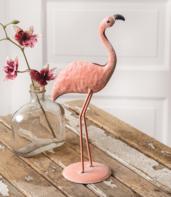 CTW Home Collection Antiqued-Pink-Metal Tabletop Flamingo Figurine