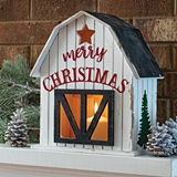 CTW Home Collection Wooden Holiday Barn Lantern with Merry Christmas