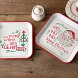 CTW Home Collection Set of Two Enameled-Metal Red Trim Christmas Trays