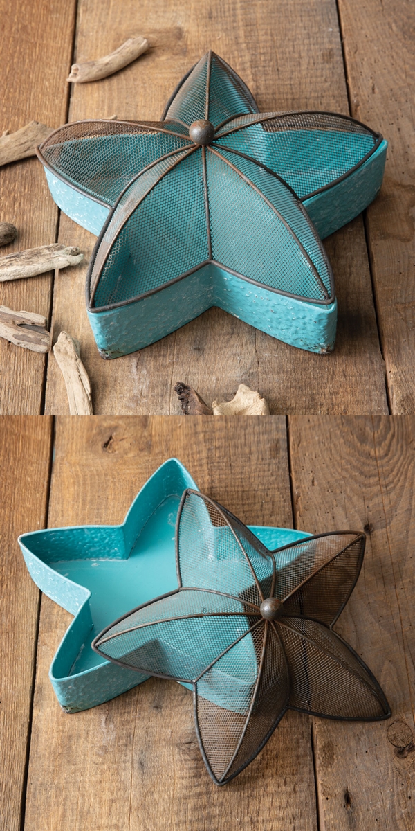 CTW Home Collection Seafoam Blue Metal Starfish-Shaped Sifter Tray
