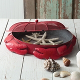 CTW Home Collection Red-Metal Crab-Shaped Sifter Tray with Wire Lid