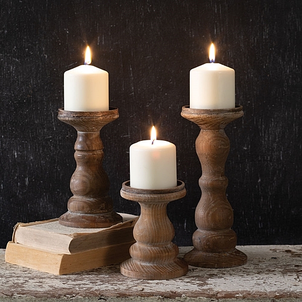 CTW Home Collection Set of Three Turned Wooden Pillar Candle Holders