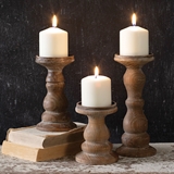 CTW Home Collection Set of Three Turned Wooden Pillar Candle Holders