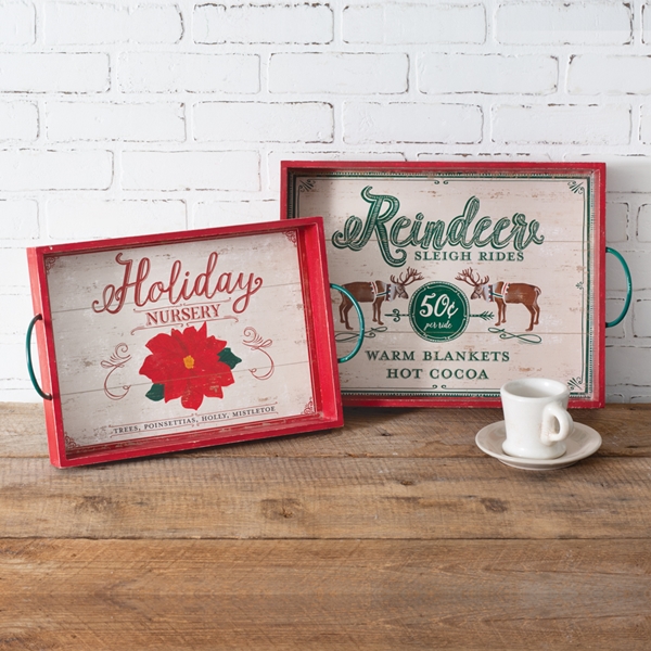 CTW Home Collection Set of Two Wood Holiday Serving Trays