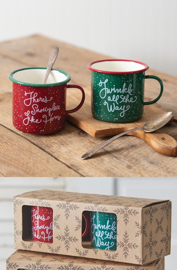 CTW Home Collection Set of Two Christmas Enameled-Metal Mugs