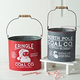 CTW Home Collection Set of 2 'Christmas Coal' Metal Buckets w/ Handles