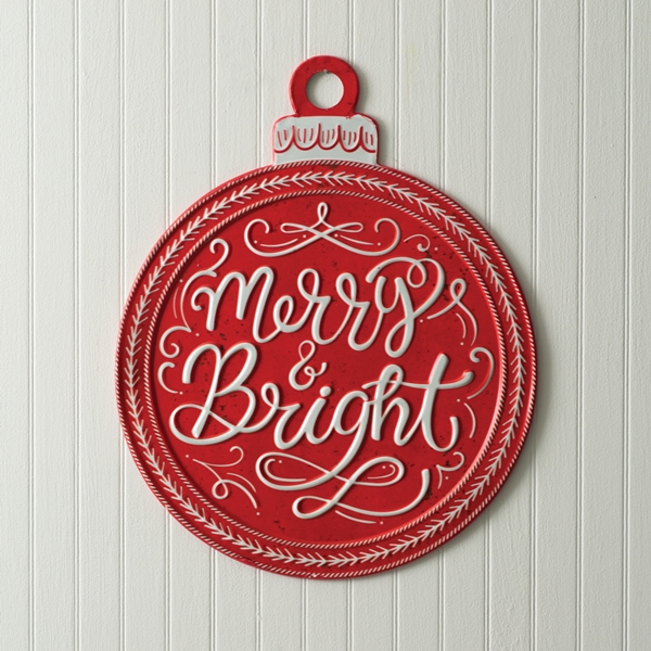 CTW Home Collection Merry & Bright Enameled-Metal Ornament-Shaped Sign