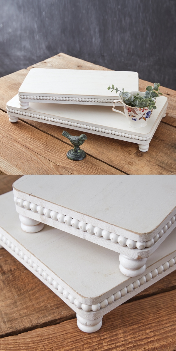 CTW Home Collection Set of Two Rectangluar Whitewashed Beaded Edge Risers