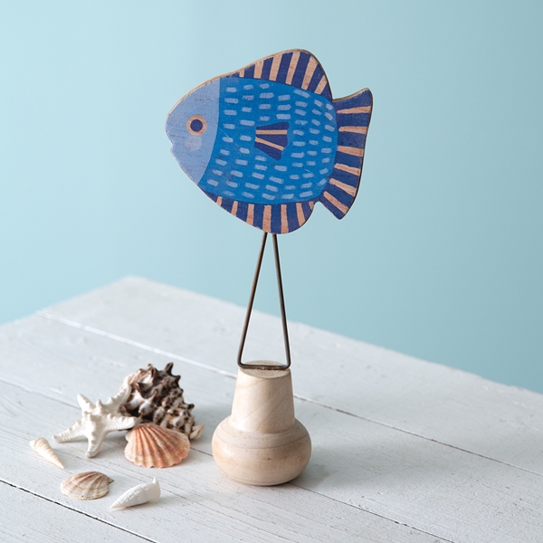 CTW Home Collection Wooden Decorative Spotted Fish Figurine with Stand