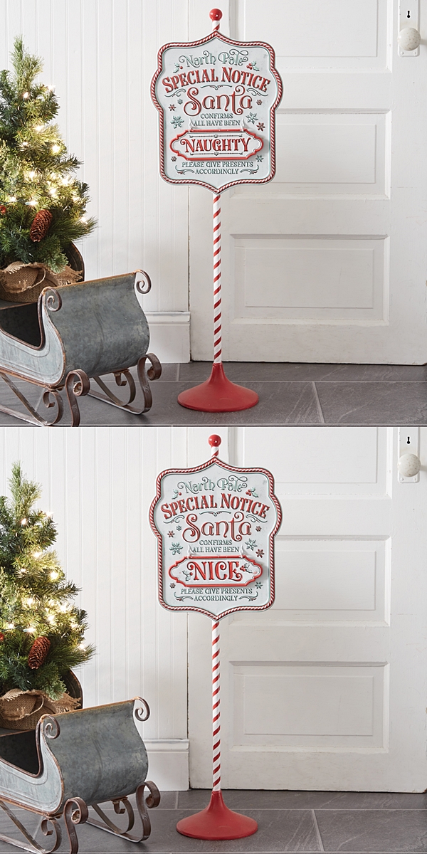 CTW Home Collection North Pole 'Naughty or Nice' Metal Sign with Stand