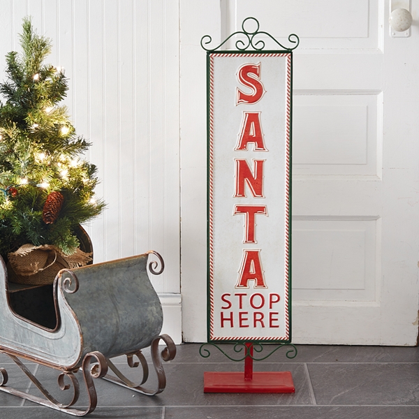 CTW Home Collection Red & White 'Santa Stop Here' Metal Sign w/ Stand