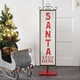CTW Home Collection Red & White 'Santa Stop Here' Metal Sign w/ Stand